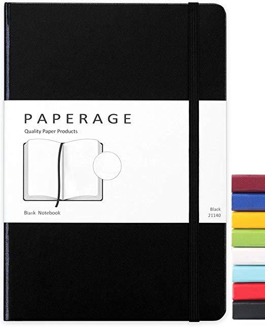 Paperage Journal Blank Page Notebook, Hard Cover, Medium 5.7 x 8 inches, 100 gsm Thick Paper (Black, Plain)