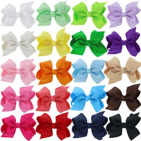 QingHan Baby Girls 3" Grosgrain Ribbon Boutique Hair Bows Alligator Clips Pack Of 20