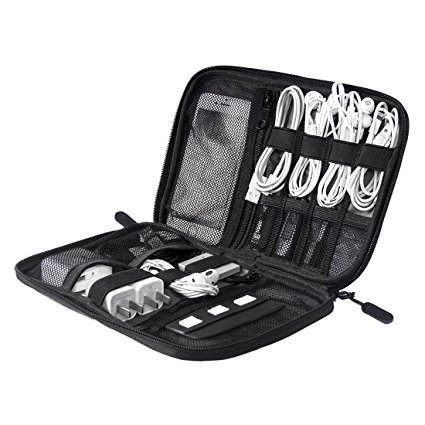 BAGSMART Small Travel Cable Organizer Electronic Accessories Holder IT Bags USB Drive Shuttle Case with Cable Tie Black