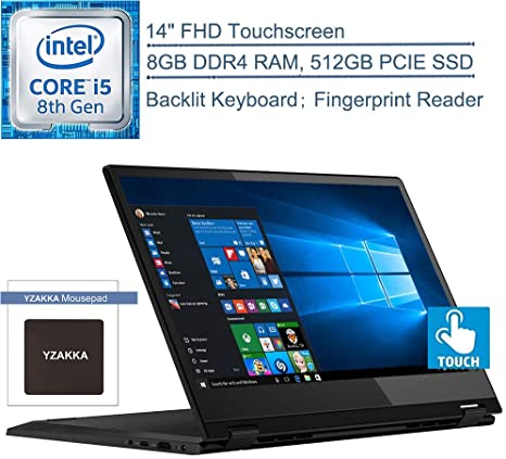 2020 Lenovo Flex 14 2-in-1 14" FHD Touchscreen Laptop Computer, Intel Quad-Core i5-8265U Up to 3.4GHz (Beats i7-7500U), 8GB DDR4 RAM, 512GB PCIe SSD, Fingerprint Reader, Windows 10, YZAKKA Mouse Pad