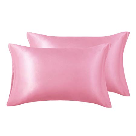 Love's cabin Silk Satin Pillowcase for Hair and Skin (Pink, 20x40 inches) Slip King Size Pillow Cases Set of 2 - Satin Cooling Pillow Covers with Envelope Closure