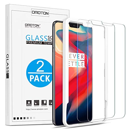 OMOTON [2 Pack Compatible for Oneplus 6 Screen Protector with [Easy Install Tool] [9H Hardness][Anti-Scratching][Anti-Oil][Anti-Bubbles][2.5D Round Edge]