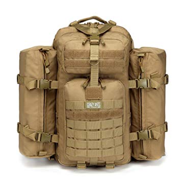 CRAZY ANTS Military Tactical Backpack 3 Day Pack Waterproof Outdoor Gear for Camping Hiking,Tan   2 Detachable packs