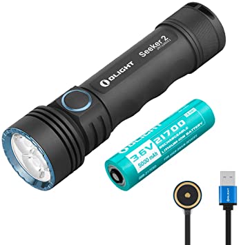 Olight Seeker 2 3000 Lumens Magnetic Charging Powerful Rechargeable Side switch Tactical Flashlight,with 21700 Battery and SKYBEN Battery Case (Black)