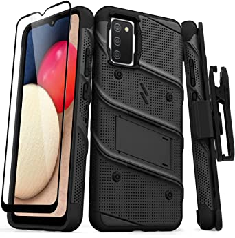 ZIZO Bolt Series for Galaxy A02s Case with Screen Protector Kickstand Holster Lanyard - Black