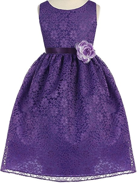 Lovely Floral Lace Satin Sash Flower Girl Dress Size 2-12 Baby 6M-24M