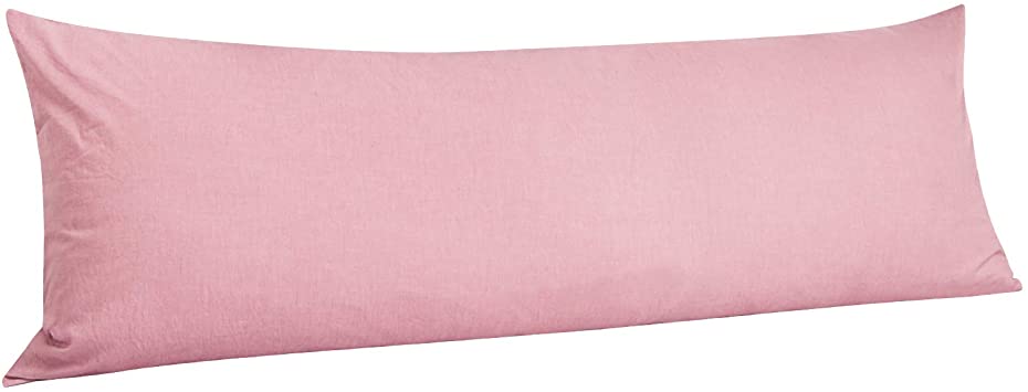 NTBAY Washed Cotton Body Pillow Cover, Breathable Yarn Dyed Solid Envelope Closure for Adults Pregnant Body Pillowcase, 20 x 54 Inches, Pink