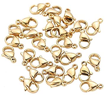 DNHCLL 100 Pieces 7x12mm Stainless Steel Curved Lobster Clasps Lobster Claw Clasps DIY Jewelry Fastener Hook (Gold)
