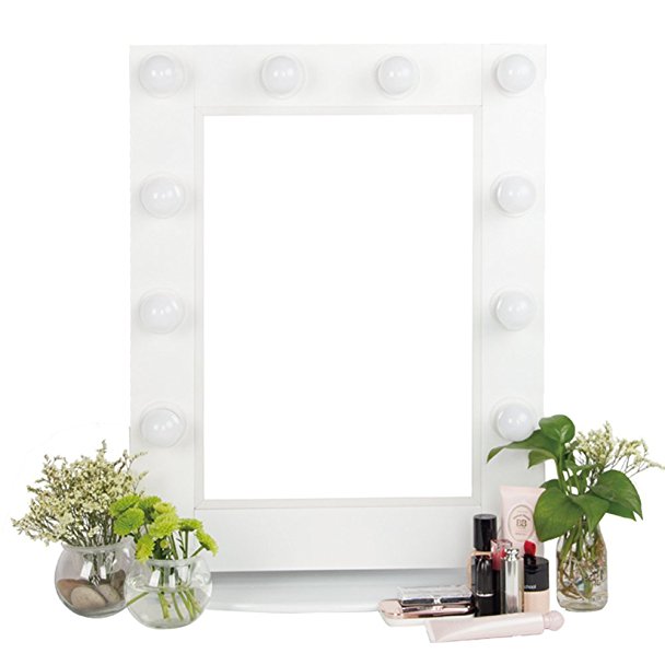 Alice Hollywood Makeup Mirror with LED Light Wall Mounted Lighted Vanity Mirror with Tabletops LED Illuminated Cosmetic Mirror (White)