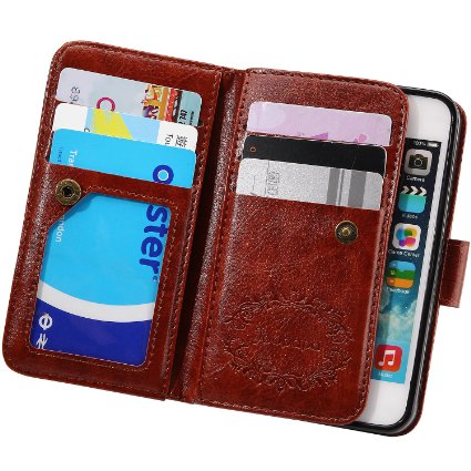 iPhone 5s Case, iPhone 5 Case, Joopapa iPhone 5s/5 Wallet Case, Luxury Pu Leather 2 in 1 Magnetic Wallet Credit Card Holder Flip Case Cover with Built-in 6 Card Slots for Apple iPhone 5s 5 5G (Brown)