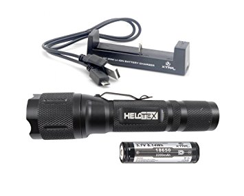 Bundle - 3 Items: 1000 Lumen Helotex G4 Tactical Flashlight, Xtar MC1 Charger, Xtar 2200mAh 18650 Battery