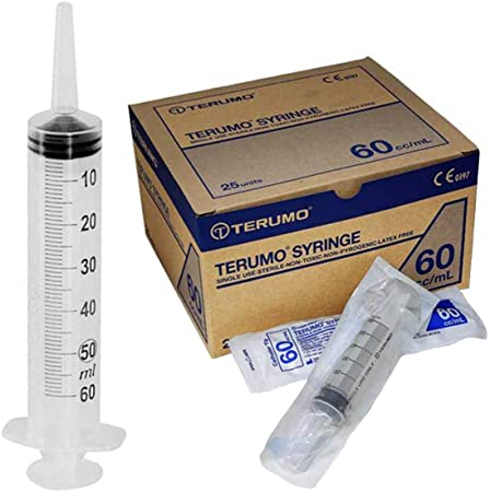 60ml Oral Syringes by Terumo - 25 Pack - Catheter Tip, No Needle, FDA Approved, Without Needle, Individually Blister Packed - Medicine Administration for Adults, Infants, Toddlers and Small Pets - Box of 25 Syringes 60cc. - Made in Philippines.