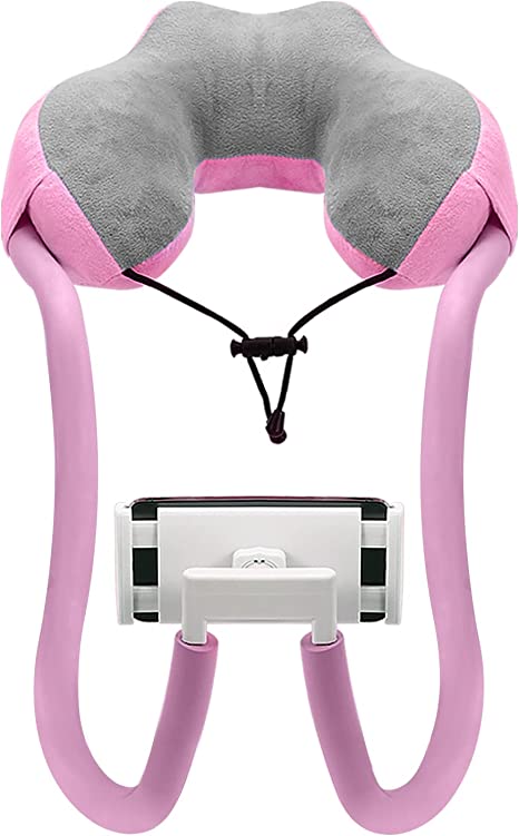 MoKo Neck Phone Holder, Lazy Gooseneck Phone Pillow Holder Bracket,360°Rotation Universal Mobile Phone Tablet Stand for 4"-11" Devices, fits iPhone 14/14 Pro Max/13, Galaxy S21,iPad Pro 11 2022, Pink