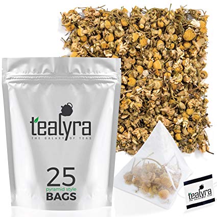 Tealyra - Egyptian Chamomile Tea Pyramids Bags - Herbal Tea - Bedtime Tea - Anxiety and Stress Relief - Organically Grown - 25 Sachets (Net. 1.5oz)