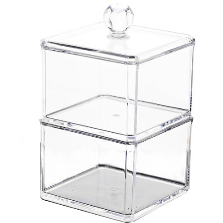 Clear Acrylic Cotton Ball & Swab Storage Case - Organizer For Cotton Swabs, Q-Tips, Make Up Pads, Cosmetics & More - For Bathroom & Vanity By AcryliCase