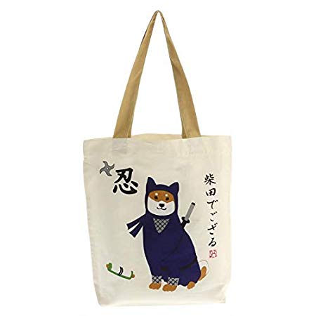 Kotobuki Japanese Mini Tote Bag 100% Cotton :Blue Shibata Ninja #788-058