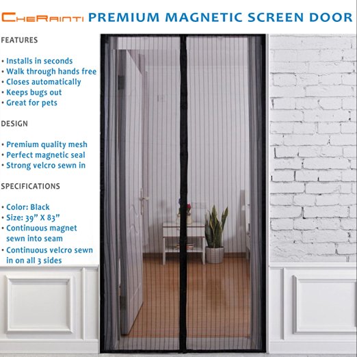 Magnetic Screen Door - Hands Free Mesh Curtain with Full Frame Velcro and Push Pins - Fly Mosquito Insects Bug Proof for Sliding Glass Doors French Doors Patio Doors (Fits Doors Up to 36"x82")