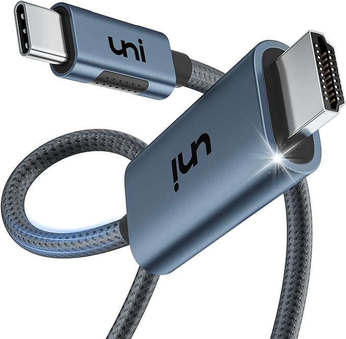 uni USB C to HDMI 2.1 Cable [8K@60Hz,4K@144Hz] 6FT Aluminum Type-C to HDMI Braided Cord [Thunderbolt 3/4 Compatible] Support HDCP2.3/HDR/VRR/Freesync/G-Sync for MacBook Pro/Air, iPad Pro, S23, Dell
