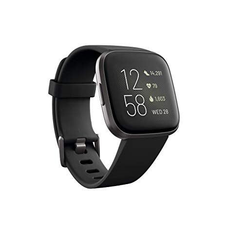 Fitbit FB507BKBK Versa 2 Health & Fitness Smartwatch with Heart Rate, Music, Alexa Built-in, Sleep & Swim Tracking, Black/Carbon, One Size (S & L Bands Included) (Black/Carbon)
