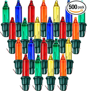 500 Pieces 2.5V Christmas 50/100/150/200 Count Mini Incandescent Wire String Lights Replacement Bulbs Indoor/Outdoor Christmas Lights Decors for Home Xmas Tree (Green Base with Colorful Bulb)