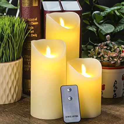 3pcs Luminara Vanilla Scented Wick Candles Dancing LED Flameless Flicker with Remote Control(Ivory)