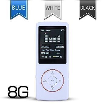 Lecmal Economic Affordable Mp3 Music Player - 8 GB (White)- 1.8 LCD Slim Portable Mp3/Mp4  Mini USB2.0 Cables