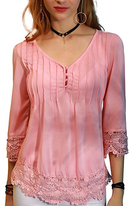 Angashion Women's Flare Sleeve Lace Splice Loose Trim Casual Blouse T-shirt Tops