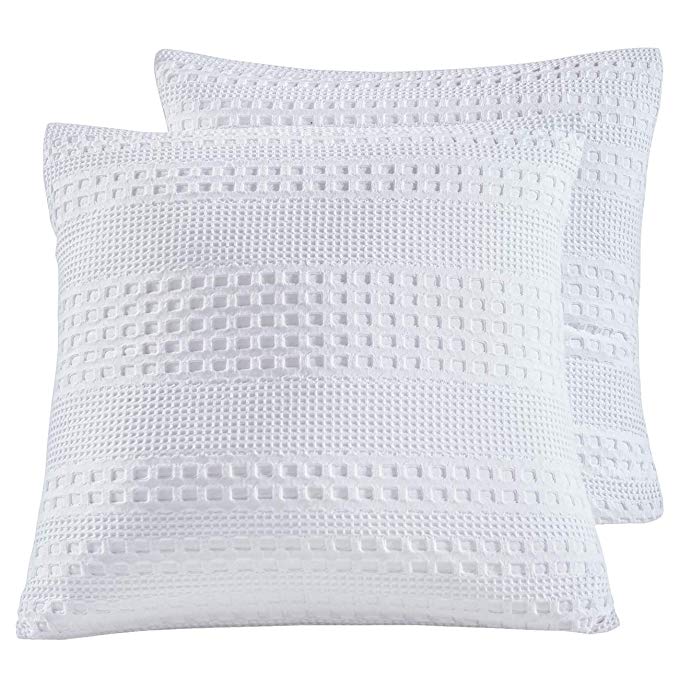 PHF Waffle Weave Euro Sham Cover 26" X 26" 100% Cotton Throw Pillow Cover Pack of 2 White