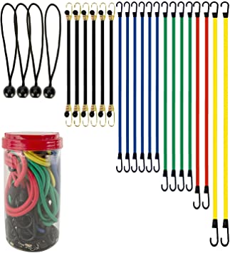 Best Choice 24-Piece Premium Bungee Cord Assortment in Storage Jar - Includes 10”, 18”, 24”, 32”, 40” Bungee Cords and 8” Canopy/Tarp Ball Ties