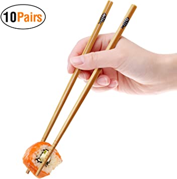 10-Pairs 8.85inch Healthy Natural Bamboo Chopsticks Reusable, Handmade Safe Practical Chop sticks, Cute Chopsticks Set Gift Tableware Asian Japanese Korean chinese Noodles Sushi (Fish Drawing)