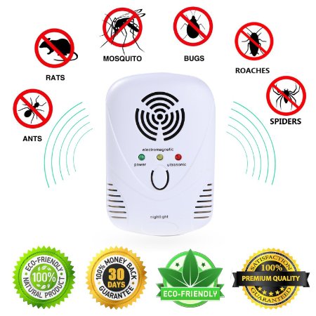 Lofter® Ultrasonic Electromagnetic Pest Repeller Against Mice, Rats, Cockroaches, Spiders, Mosquitoes & Other Insects with Dual Wave Brands and Blue Night Light for Home Pest Control (White)