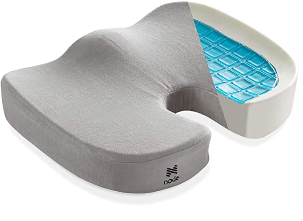 Node Gel-Enhanced Memory Foam Seat Cushion, Gray Velour Ergonomic Orthopedic Comfort Pad, Ideal Pillow for Office Desk Chair, Wheelchair, Car & Truck