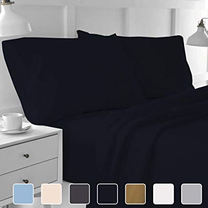Cottington Lane 400 Thread Count 100% Long Staple Cotton Sheetsets, 4 PCs, King Sheets, Upto 15" Deep Pocket, Soft & Smooth Sateen Weave, Breathable Bed Sheets, Luxury Hotel Bedding, Navy Blue