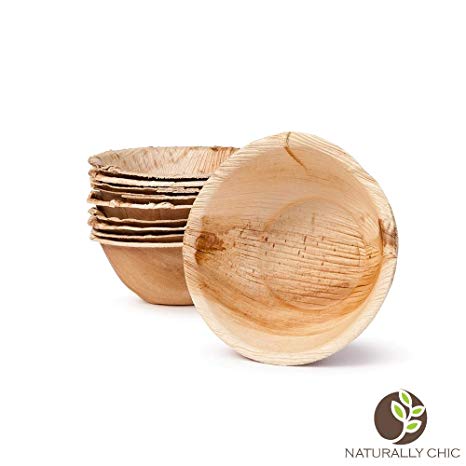 Naturally Chic Palm Leaf Compostable Bowls | 5" Round Biodegradable Disposable Small Dinnerware Bulk Set - Eco Friendly - Bowls for Weddings, Parties, BBQs, Events (25 Pack)