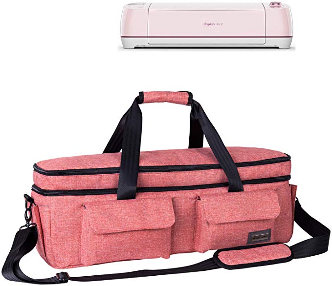 Weeare Double-layer Cricut Carrying Bag Compatible with Cricut Explore Air(Air2), Cricut Maker, Cricut Die-Cut Machine,Cricut Accessories Case Bag (Pink)