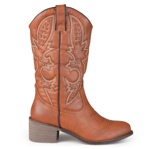 Brinley Co. Womens Topstitched Round Toe Western Boots
