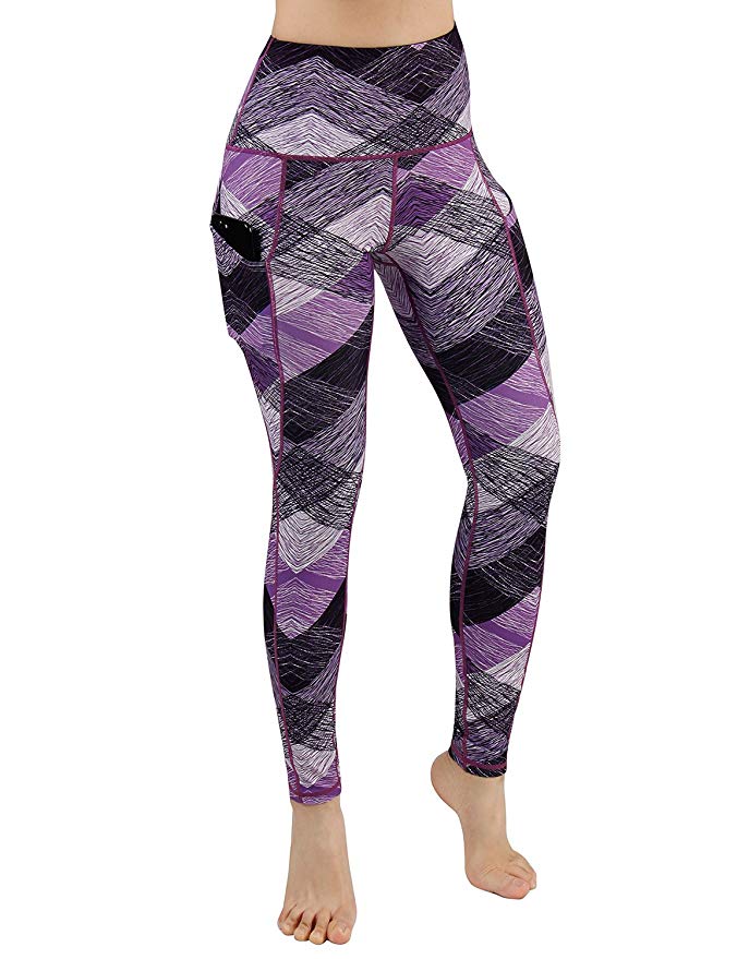 ODODOS High Waist Out Pocket Printed Yoga Pants Tummy Control Workout Running 4 Way Stretch Yoga Leggings