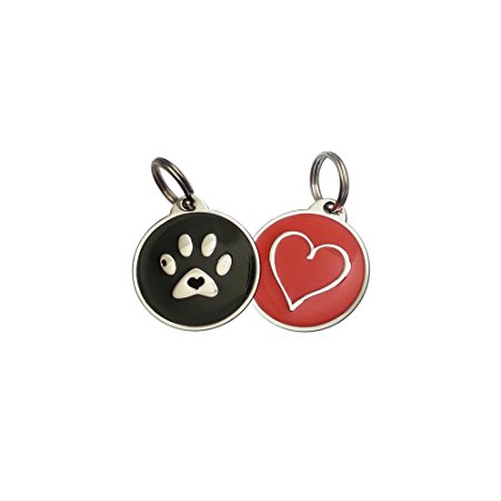 Pet Dwelling Value Pack QR Code Pet ID Tags w/ Smartphone Web/GPS Location Enabled (2 Tags - Black Paw & Red Heart)