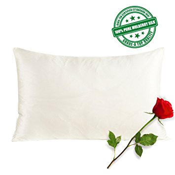 SilkSlip 100% Pure Mulberry Silk Pillowcase with Cotton Underside and Hidden Zipper for Hair and Skin, 19 Momme 400 Thread Count Hypoallergenic, Queen(20x30 Inch), Ivory