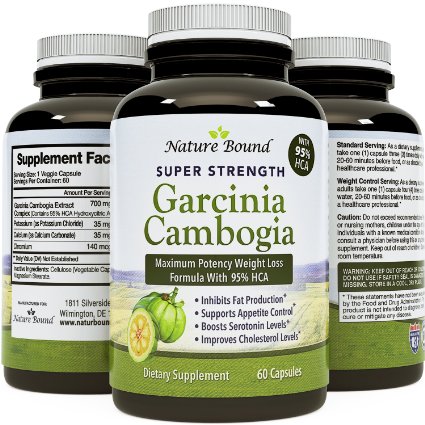 95 Garcinia Cambogia Extract - Pure HCA - Energy Focus and Weight Loss Supplement - Works Fast for Women and Men - Appetite Suppressant for All Diets - USA Made by Nature Bound 60 Tablets