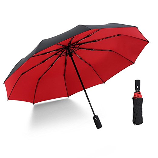 AODINI Travel Umbrella, Automatically Opens/Closes 10 Ribs Extra Large Double Layer Outdoor Windproof Golf Umbrella,UV Protection Compact Folding Short Umbrellas (Black)
