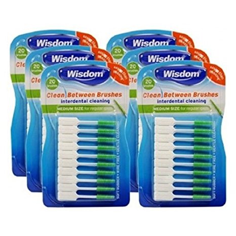 Wisdom Clean Between Interdental Medium Green Brushes - Pack of 6, Total 120