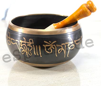 eSplanade - Tibetan Buddhist Singing Bowl Prayer Instrument With Striker Stick | Ohm Bell | Om Bowl | Meditation Bowl | Music Therapy (6" Grey)