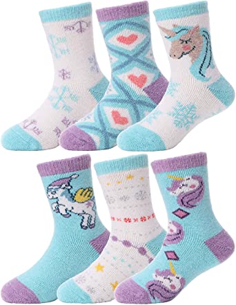 Kids Wool Socks for Toddlers Boys Girls 6 Pack Cabin Winter Thick Boot Warm Thermal Child Christmas Snow Socks