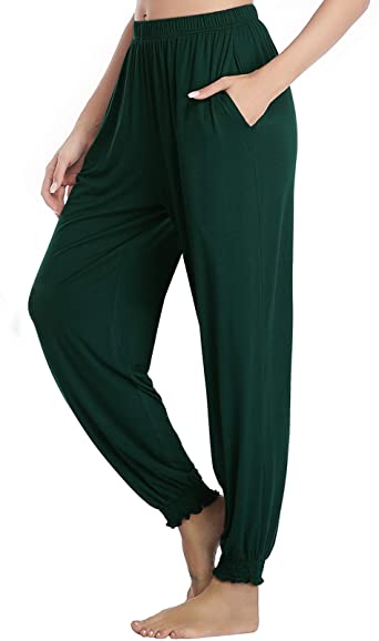 HISKYWIN Harem Lounge Yoga Pants for Women Boho Pajamas Floral Print Pants with Pockets
