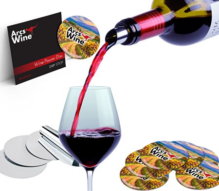 Arcs Wine Pourer Disc Set of 12 - Best Drip Stop Pour Spouts - Thin and Flexible Drop Stopping Disks