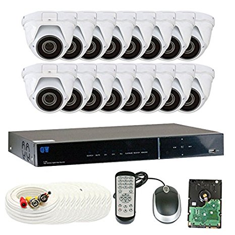 GW Security 1.3 MegaPixel 1000TVL Color Night Vision Security Camera System with 16 Channel DVR and 16 x 1000TVL Starlight 2.8-12mm Varifocal Zoom Outdoor / Indoor Analog Dome Cameras   4TB Hard Drive Included