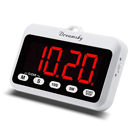 DreamSky Portable Digital Kitchen Timer with Large Red Number Display, Count Up & Down, Loud Alarms Timer with Volume Adjustable, Magnetic Back Stand, Battery Operated Timers for Cooking Baking.