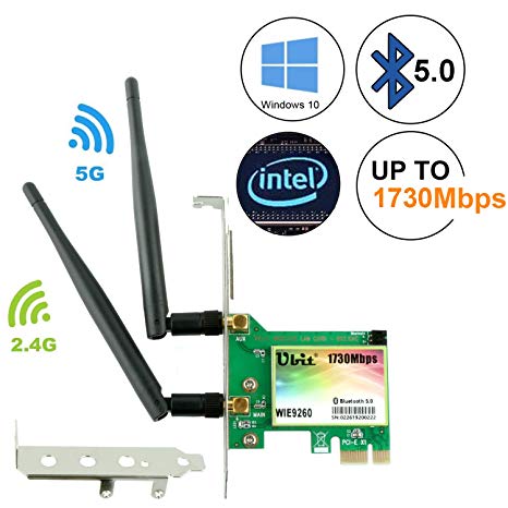 AC 1730Mbps Bluetooth 5.0 Wireless WiFi Card,Ubit 802.11 AC Dual-Band WLAN 1730Mbps Network Card with Bluetooth 5.0, Dual-Band 2.4GHz 300Mbps or 5GHz 1430Mbps Network Card for WIN10（WIE9260）