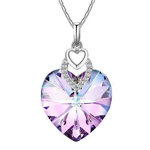 Crystal Necklace, iSuri “Love heart”Pendant Necklace Fashion Jewelry Made with Swarovski Crystals for Valentine's Day Gift.